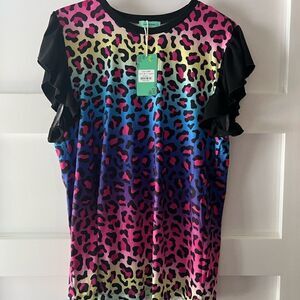 New Sunshine and Rodeos Multicolored leopard print ruffle sleeve top size L
